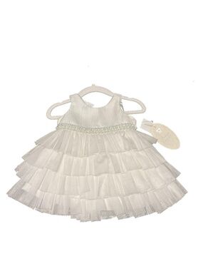 NWT American Princess White Tiered Tulle Baby Dress with Beaded Waist sparklly